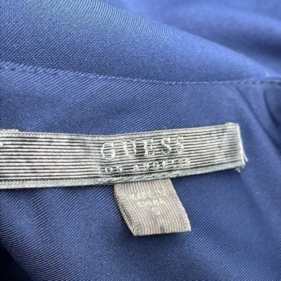 UEC Guess navy blue sleeveless cocktail dress faux leather detail size small - Picture 12 of 12